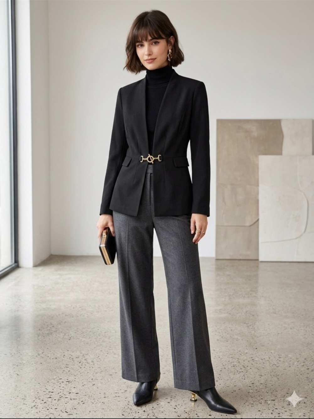 Ivanka Trump Black Blazer with Gold-Accent Closure